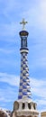 Guell park - Ceramic mosaics decorated tower Royalty Free Stock Photo