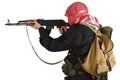 Guerillas in black uniform with keffiyeh with AK 47 assault rifle Royalty Free Stock Photo