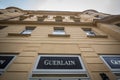 Guerlain logo on their boutique in Prague. Guerlain is a French house specialized in luxury frangrances, perfumes and cosmetics