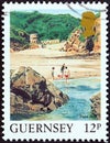 GUERNSEY - CIRCA 1987: A stamp printed in United Kingdom shows Petit Bot bay, circa 1987.