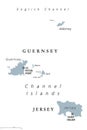 Guernsey and Jersey, Channel Islands, gray political map