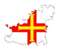 Guernsey Outline Silhouette Map With Inset Flag