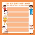 Can you guess our jobs? Colorful writing practice worksheet.