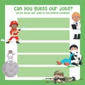 Can you guess our jobs? Colorful writing practice worksheet.