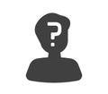 Guess who unknown person silhouette icon vector, anonymous mysterious user profile comic humor game graphic illustration design, Royalty Free Stock Photo