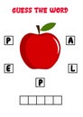 Guess the Word Apple Worksheet for Kids fun Puzzle Royalty Free Stock Photo