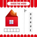 Guess the word educational learning game for preschool kids. House.