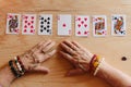 Guessing cards reading, grandma magic, fortune telling, women hands, destiny prediction