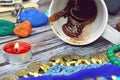 Coffee grounds in the Cup divination. Prediction of fate. Mysticism and mystery. Fortune teller is a fraud. Royalty Free Stock Photo