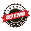 GUEST BLOGGING text on red brown ribbon stamp
