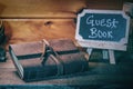 Guest book. Notebook for hotel, motel, guesthouses. Book for feedback, reviews, comment, mention. Guest book sigh Royalty Free Stock Photo