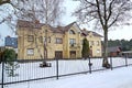 The guest house in winter day. Kaliningrad region Royalty Free Stock Photo