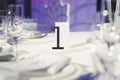 Guest table number. Wedding table in the restaurant Royalty Free Stock Photo