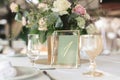 Guest table number. Wedding table in the restaurant Royalty Free Stock Photo