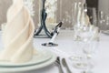 Guest table number. Wedding table in the restaurant. Royalty Free Stock Photo