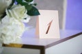 Guest table number. Wedding table in the restaurant. Royalty Free Stock Photo