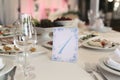 Guest table number. Wedding table in the restaurant. Royalty Free Stock Photo