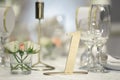 Guest table number. Wedding table in the restaurant. Royalty Free Stock Photo