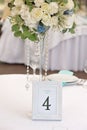 Guest wedding table with number, closeup