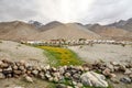 Guesthouse for tourists with mountain range background at the Pangong lake.