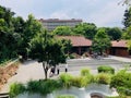 Guests in the American Club restaurant are resting and having fun in the courtyard