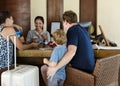 Guests checking in to a resort