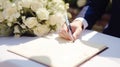 Guests sign wedding guestbook, leave well-wishes for the couple, AI Generated Royalty Free Stock Photo