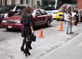 Guests street style arriving to a fashion show in New York Royalty Free Stock Photo