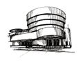 The Guggenheim museum vector hand drawn black and white illustration