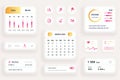 GUI elements for fitness workout mobile app. Fitness activity planner with calendar, heart rate monitor user interface generator.