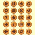 GUI wooden round buttons set. Game menu icons