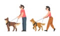 Guide Dog with Blind Man and Woman as Trained Assistance Pet and Seeing Eye Vector Set