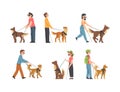 Guide Dog with Blind Man and Woman as Trained Assistance Pet and Seeing Eye Vector Set Royalty Free Stock Photo