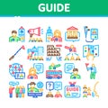 Guide Lead Traveler Collection Icons Set Vector