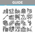 Guide Lead Traveler Collection Icons Set Vector