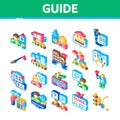 Guide Lead Traveler Isometric Icons Set Vector