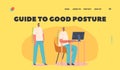 Guide to Good Posture Landing Page Template. Male Character Correct Sitting and Standing Position, Spinal Health Royalty Free Stock Photo