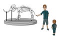 The guide during a tour of the museum shows the skeleton of a mammoth. human characters of visitors. vector illustration Royalty Free Stock Photo