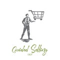 Guided selling, shop, market, basket, customer concept. Hand drawn isolated vector.