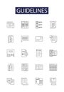 Guidelines line vector icons and signs. Rule, Procedure, Protocol, Code, Standard, Regulation, Directive, Edict outline