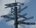 Guidepost with cities distance Royalty Free Stock Photo