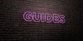 GUIDES -Realistic Neon Sign on Brick Wall background - 3D rendered royalty free stock image Royalty Free Stock Photo