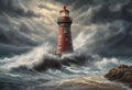 Guiding Beacon: Lighthouse on a Stormy Beach, Towering Amidst Crashing Waves