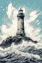 Guiding Light A lighthouse stands strong amidst a tempestuous sea and lightning filled sky Royalty Free Stock Photo