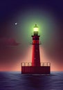Illustration Of A Majestic Lighthouse Illuminating The Fast Seas At Night