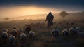 Guiding Light: A Shepherd\'s Journey at Dusk