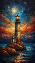 Guiding Light: A Stunning Sunset on a Rocky Island, Illuminated