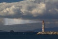 guiding and locator lighthouse with its light. very important for sea navigation. There is free space for writing. copy space. Royalty Free Stock Photo