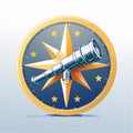 Guiding Vision Telescope on a Starry Compass Icon Royalty Free Stock Photo
