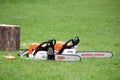 Guildford, England - May 28 2018: Two STIHL chain saws